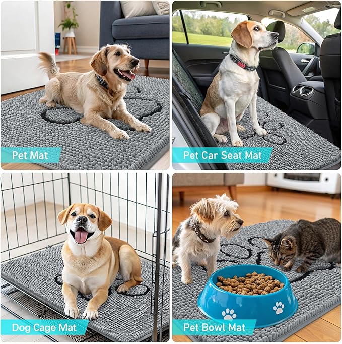 OLANLY Dog Door Mat for Muddy Paws 34x21, Paw Print Design, Absorbs Moisture and Dirt, Absorbent Non-Slip Washable Doormat, Quick Dry Chenille Mud Mat for Dogs, Entry Indoor Entryway Carpet, Grey - Image 7