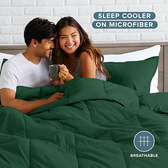 Bare Home Comforter Set - California King Size - Ultra-Soft - Goose Down Alternative - Premium 1800 Series - All Season Warmth (California King, Forest Green)