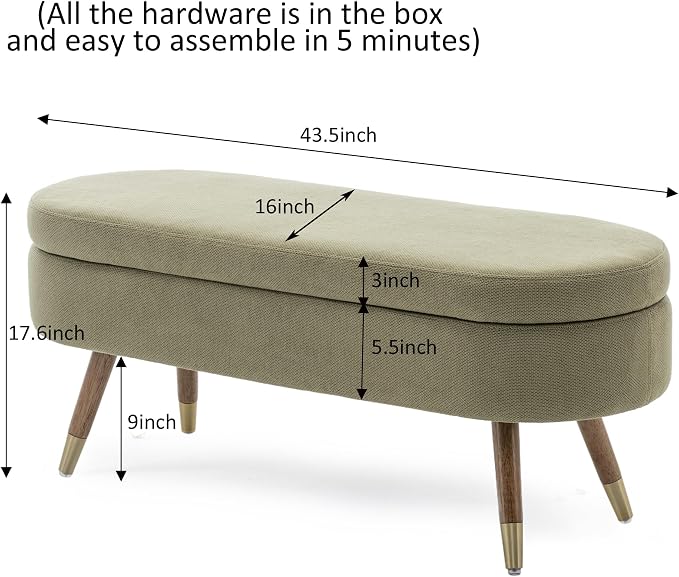 IAFIKE Oval Storage Bench 43.5" Ottoman Bench Upholstered Boucle Fabric Footrest Bench with Golden Metal Legs End of Bed for Bedroom, Living Room, Entryway,Bed Side (Green) - Image 2