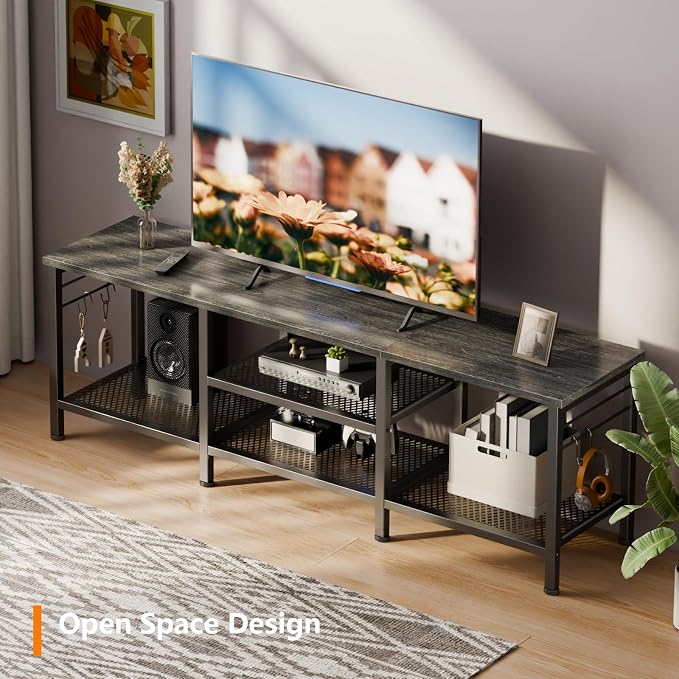 Furologee TV Stand for TVs up to 65 Inch, Entertainment Center with Open Storage Shelves, 55 Inch Television Stands with Soundbar Shelf for Living Room, Bedroom, Black Oak - Image 3