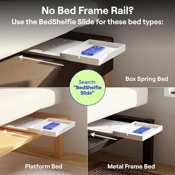 BedShelfie Wood Bedside Shelf for Bunk Bed & Top Bunk, College Dorm Room Essentials, Loft Nightstand, Floating Bed Side Table Tray Storage, Dorm Room Decor By Smallish - (Flexfit Bamboo Model, Black) - Image 6