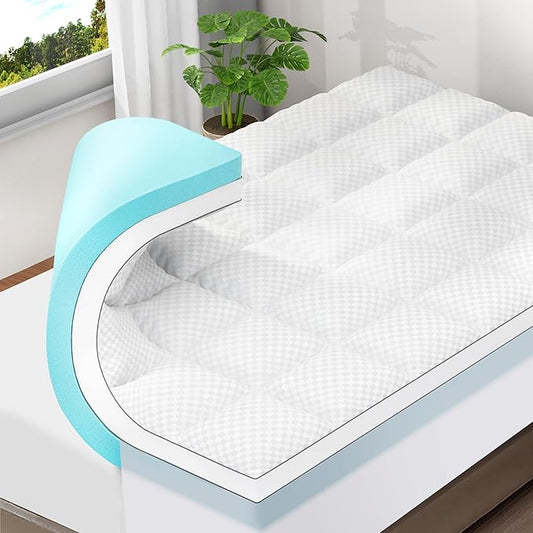 OLANLY Dual-Layer 4 Inch Cal King Size Memory Foam Mattress Topper for Back Pain, 2 Inch Cooling Pillow Top Mattress Pad Cover and 2 Inch Gel Memory Foam Topper, Deep Elastic Pocket, White