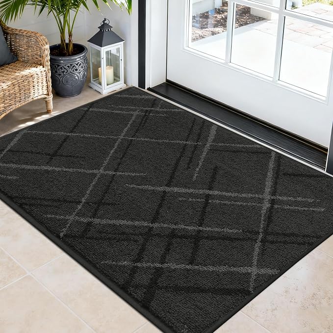 COSY HOMEER Front Door Mat Low Profile Non-Slip Doormat for Entryway, Absorbent Dirt Trapper Washable Entrance Mat, Sturdy Polyester Doormats (36"x24", Dark Gray) by COSYHOMEER