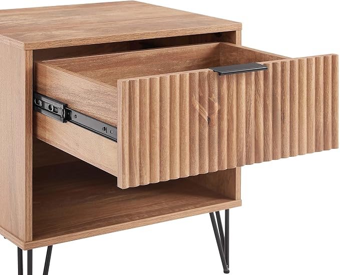 Manhattan Comfort Dumbo Modern Nightstand 1.0 with 1 Drawer and Metal Feet | Splayed Gold Legs | Vertical Ribbed Design | No Tool Assembly Storage for Bedroom & Living Room, Set of 2, Golden Brown - Image 5
