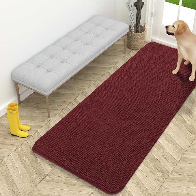 OLANLY Dog Door Mat for Muddy Paws 59x24, Absorbs Moisture and Dirt, Absorbent Non-Slip Washable Doormat, Quick Dry Chenille Mud Mat, Entry Indoor Entryway Carpet for Inside Floor, Caramel Russet by OLANLY
