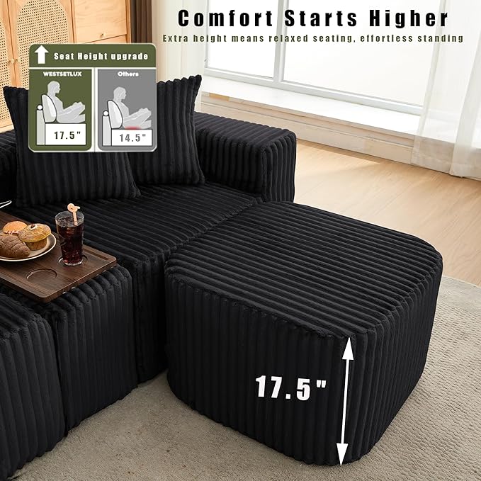 Oversized Cloud Modular Sectional Sofa Boneless Couch with Movable Ottomans,Free Combination Memory Foam Floor Couch with Charging Port & Cup Holders for Living Room | Coffee Table Board, Wireless Charge, No Assembly