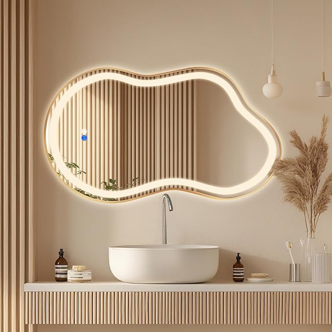 Irregular Led Backlit Bathroom Mirror -24"x36" Single Piece, Asymmetrical Cloud Lighted Vanity Mirror with Lights for Wall, Anit-Fog, Dimmable, Memory (Vertical/Horizontal) - Image 3