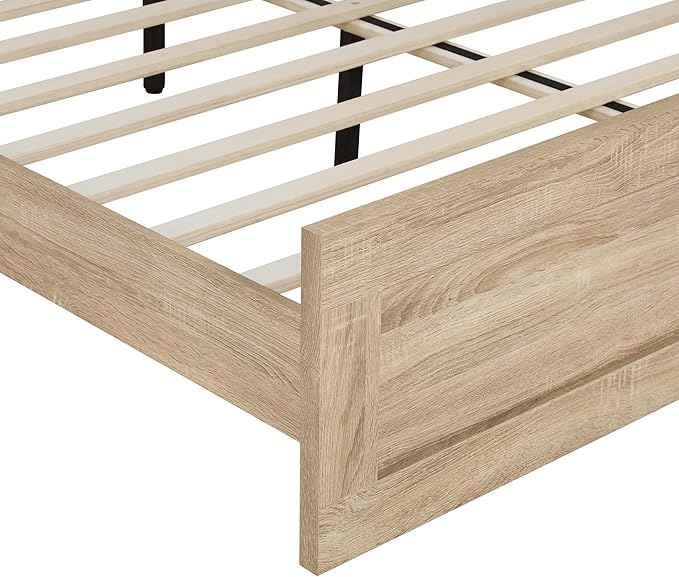 KISLOT 3 Pieces Bedroom Set, Wood Bed Frame with Upholstered Headboard & 2 Nightstands with Storage, Wooden Platform Mattress Foundation Farmhouse Bedroom Furniture Set