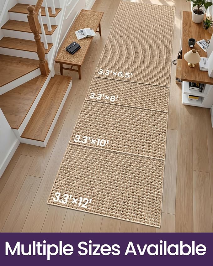 DEXI Hallway Runner Rug 3.3x6.7, Woven Braided Farmhouse Runner Carpet Indoor, Absorbent Thin Long Entryway Runners for Kitchen, Laundry Room, Patio Entrance, Checkered Beige - Image 2