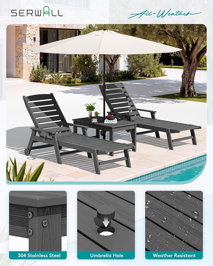 SERWALL Outdoor Coffee Table with 1.69" Umbrella Hole, HDPE Patio Coffee Table for Outside, Rectangle, Gray - Image 5
