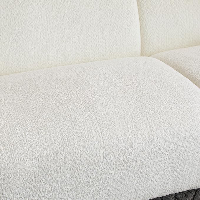 Christopher Knight Home Carine 83‘’ Sofa Couch, Cozy Boucle Fabric Upholstered 3-Seater Seating Sofa, Comfy Couches for Living Room and Office, Modern Oversized Loveseat, Curved Wave Design, White