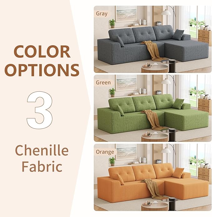 Ball & Cast 106" Modular Sectional Sofa,Cloud Chenille Couch with Deep Seat,Boneless L-Shaped Sectional,Modern Comfort Upholstered Sofa for Living Room,No Assembly Required (Gray, Right Facing Chaise)