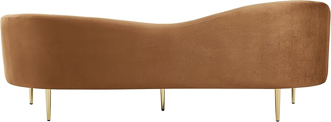 Meridian Furniture 659Saddle-S Ritz Collection Modern | Contemporary Upholstered Sofa with Rich Saddle Velvet, Gold Metal Legs, Curved Contemporary Design, 85.5" W x 31.75" D x 30.5" H, Saddle