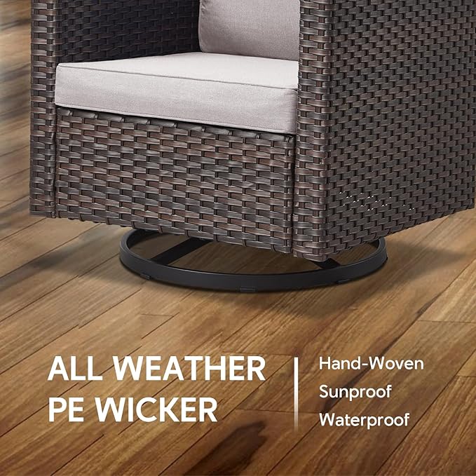Outdoor Swivel Rocker Chairs - 5 Piece Patio Bistro Set Wicker Patio Rocking Chairs Set with Side Table and Ottomans, 360° Swivel Glider Proch Furniture for Balcony Deck - Brown/Beige