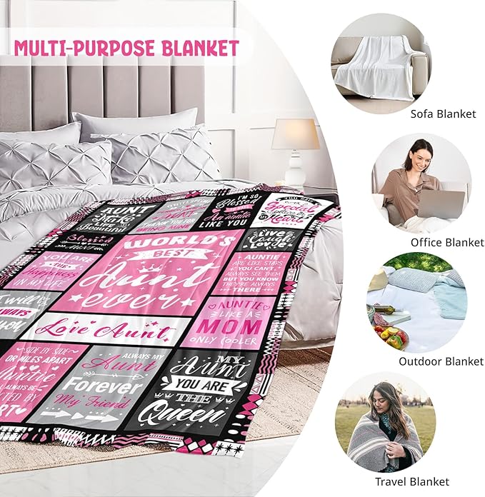 Mothers Day Birthday Gifts for Aunt - World's Best Aunt Ever Gifts from Niece Nephew - Favorite Auntie Birthday Gift Ideas - Christmas Valentines Day Presents for Auntie - Aunts Life Blanket 60"x80"