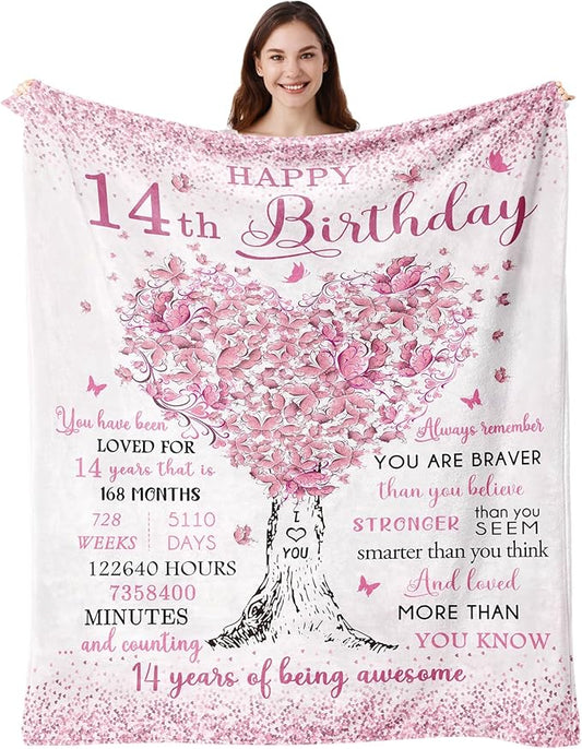Gifts for 14 Year Old Girl, 14 Year Old Girl Gifts Birthday Blanket 40"X50", 14th Bday Decorations Soft Throw Blanket