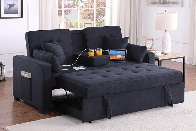ERYE 70-Inch Loveseat Sleeper Pull Out Sleeper Couch Bed and Drop-Down Cupholders, 3 in 1 Convertible Sleeper Sofa Bed Oversized Tufted Lounge Daybed with Reclining Backrest | Cup Holder, USB-C Charging Ports