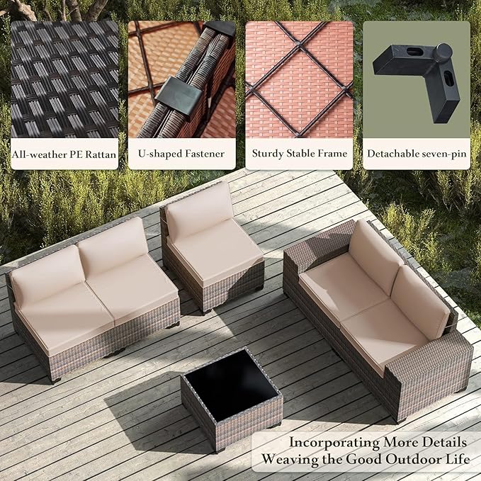12 PCS Outdoor Patio Furniture Set,Outdoor Sectional Furniture All Weather PE Rattan Wicker Patio Conversation Set with 2 Coffee Tables and 10 Thickened Cushions,Sand