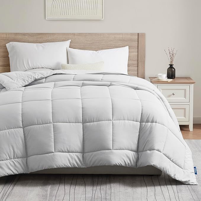 Nestl Quilted Down Alternative Comforter, All Season Twin XL Size, Light Grey Duvet Insert with Corner Tabs