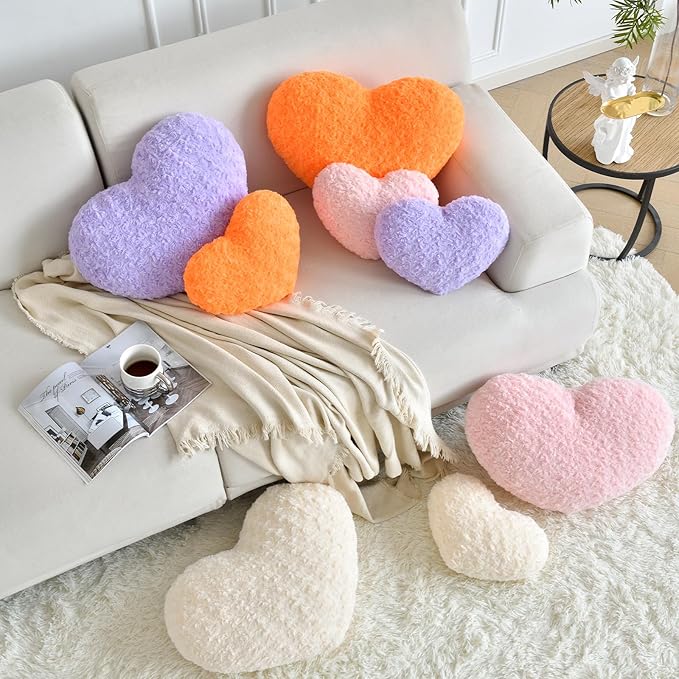 Heart Pillow, Soft Heart Shaped Pillow with Room Decorative Throw Pillows for Bed Couch Chair Sofa, Heart Shaped Cute Throw Pillow Cushion for Bedroom Living Room (Beige, Mini 12.9" x 9.8")