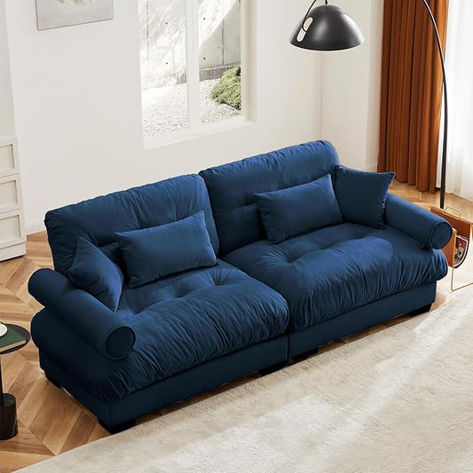 KEIKI 94" Oversized Velvet Modular Sectional Loveseat Sofa with High-Density Foam Cushions and Bolstered Armrests, Upholstered Modern Style 2-Seater Cloud Couch with 4 Pillow, for Living Room, Blue