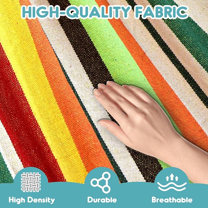 Anyoo Garden Cotton Hammock Comfortable Fabric Hammock with Spreader Bar Sturdy Hammocks Up to 450lbs Portable Lightweight Hammocks with Travel Bag for Camping Outdoor/Indoor Patio Backyard - Image 3