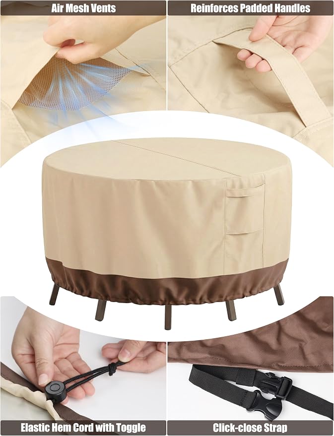 Patio Furniture Covers Waterproof, Outdoor Furniture Covers Waterproof Windproof with Padded Handles, Heavy Duty 600D Oxford Outdoor Table Chair Set Cover - Image 4