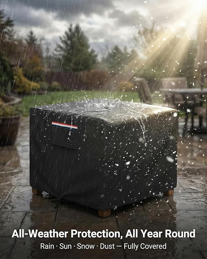 Square Waterproof Patio Ottoman Cover, 600D Heavy Duty Outdoor Furniture Cover with Windproof Buckles Air Vents, All-Weather Protector for Patio Ottoman or Outdoor Side Table 22 x 22 x 18 Inch, Black - Image 4