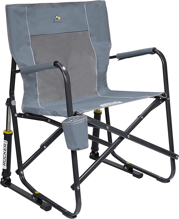 GCI Outdoor Freestyle Rocker Camping Chair | Portable Folding Rocking Chair with Solid, Durable Armrests, Drink Holder & Comfortable Backrest — Grey by GCIOUTDOOR