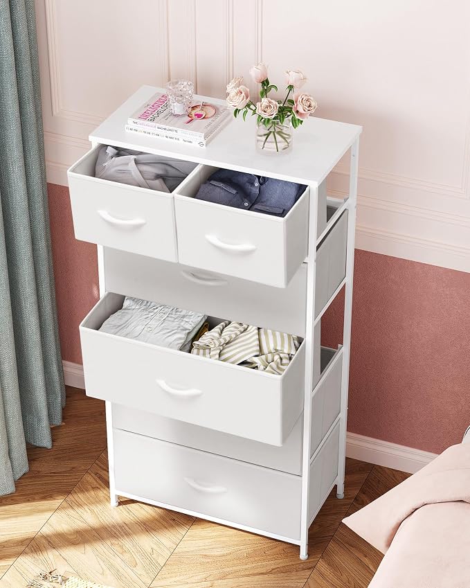 Crestlive Products Tall Dresser for Bedroom Vertical Skinny Dresser - Sturdy Steel Frame, Wood Top, Easy Pull Fabric Bins- Organizer Unit for Bedroom, Entryway, Closets - 6 Drawers (White) - Image 8