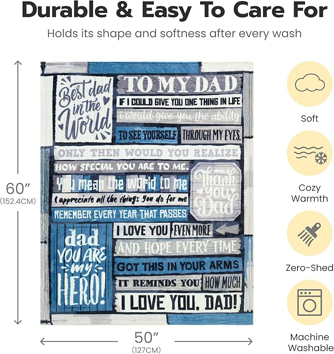 Joiedomi Dad Birthday Gifts from Daughter Son Super Soft Flannel Throw Blanket Dad Blanket for Father's Day Christmas 50" x 60" Grey