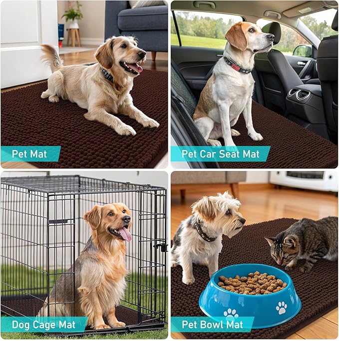 OLANLY Dog Door Mat for Muddy Paws 30x20, Absorbs Moisture and Dirt, Absorbent Non-Slip Washable Doormat, Quick Dry Chenille Mud Mat for Dogs, Entry Indoor Entryway Carpet for Inside Floor, Brown - Image 7
