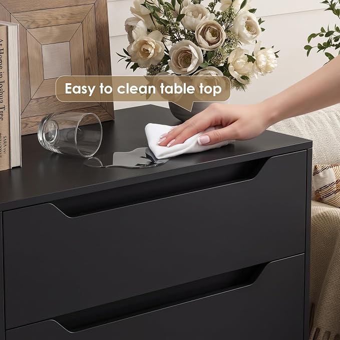 HOSTACK Black Dresser, 4 Drawers Dresser, Modern Chest of Drawers with Cut-Out Handles, Small Dressers with Drawer, Wood Makeup Chest Organizer for Living Room, Entryway, Home Office, Black - Image 8