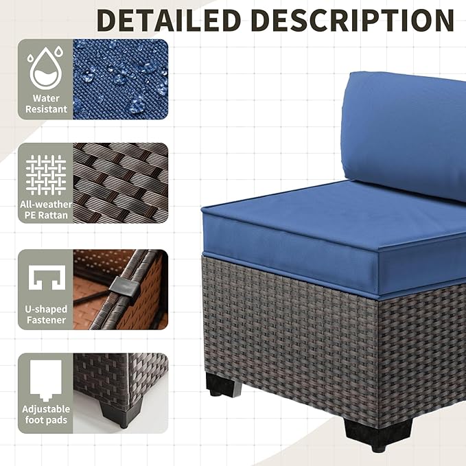 Gotland 12 Pieces Patio Furniture Set with Swivel Chair, PE Rattan Outdoor Furniture with 29.5'' High Backrest 4’’ Thick Cushions Coffee Table, Patio Set for Porch, Deck, Backyard, Navy