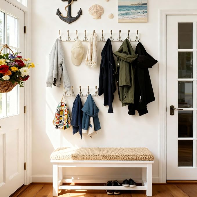 SKOLOO Creations White Solid Wood Wall Mounted Coat Rack, 5 Hooks, 16-7/8" Long - Kitchen, Mudroom, Entryway, Bathroom - Includes Mounting Hardware, Wall Coat Hanger, Towel Rack - Image 6