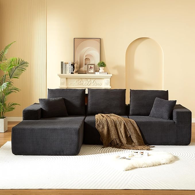 109.4" Oversized Modular Sectional Sofa with Chaise, Convertible L Shaped Cloud Couch with Deep Seat, 35D Full Foam Compressed Boneless Couches for Living Room, Bedroom, Office, No Assembly Required