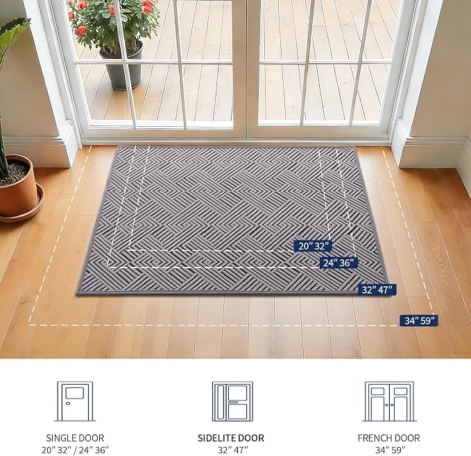 YIHOUSE Dirt Trapper Door Mat 32" x 47", Non-Slip Washable Entrance Mat, Dirt Resistant and Absorbent Welcome Mat, Low Profile Floor Mat for Front/Back Door, Entryway, Grey - Image 6