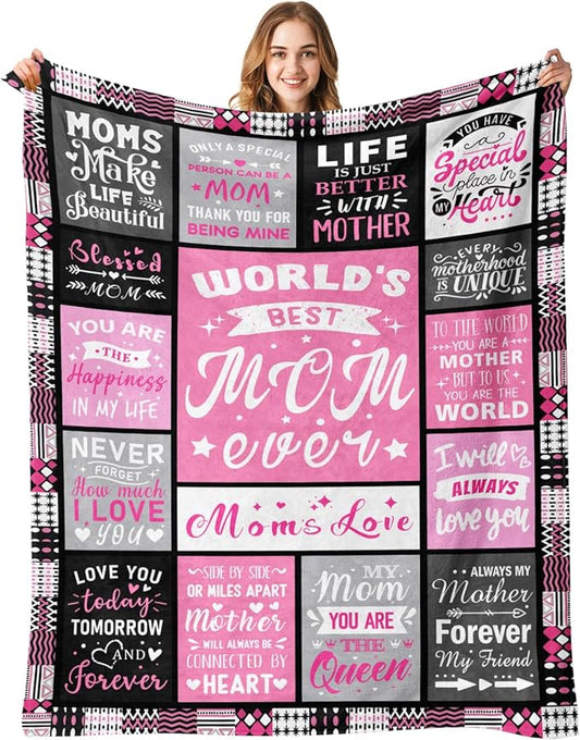 Moms from Daughter Son - Blanket Gifts for Mom - World's Best Mom Ever Gifts - Christmas Valentines Day Birthday Present for Moms - Mother Life Blanket 60"x80"