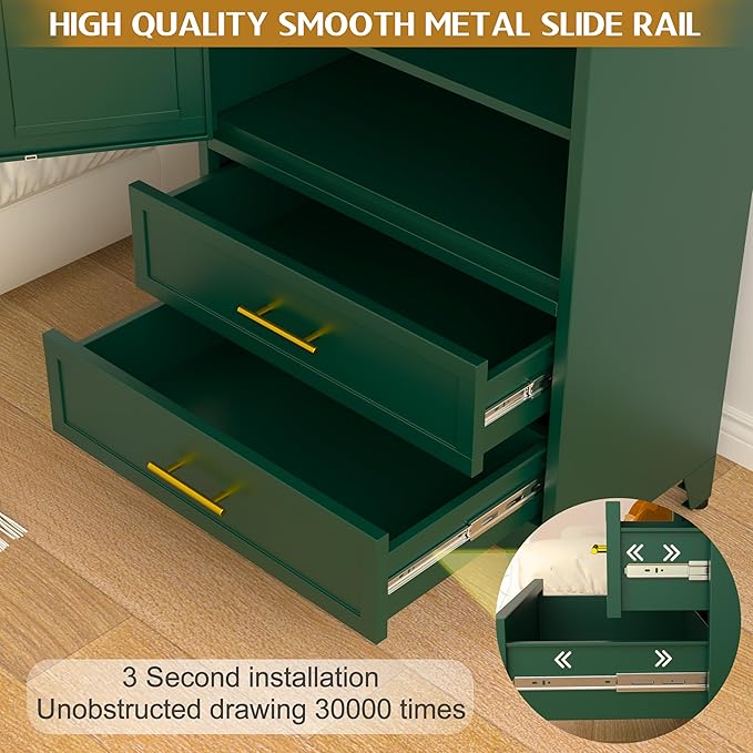 GAIOUS Steel Pantry Cabinet, 71" Metal Storage Cabinets with 2 Doors, 2 Adjustable Shelf and 2 Drawers, Freestanding Storage Cabinet for Bedroom, Kitchen, Home Office (Green)