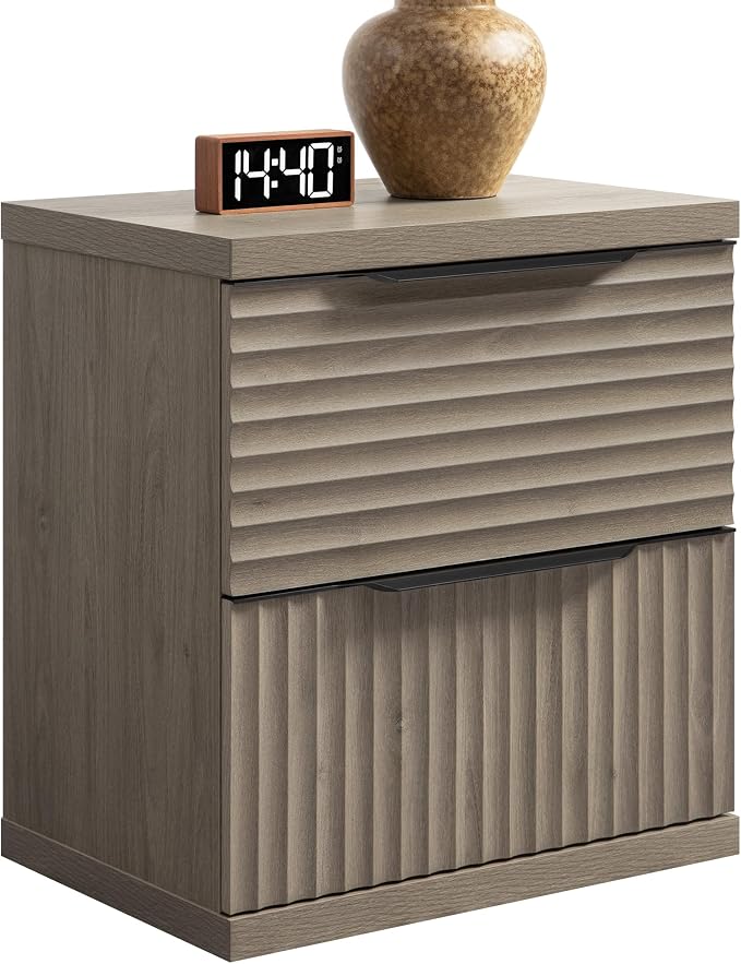SICOTAS Large Night Stand - 22 Inch Wide Nightstand with 2 Storage Drawers, Modern Fluted Bedside Tables for Bedroom, Tall Nightstands Mid Century Bed Side End Table, Grey Alder - Image 7