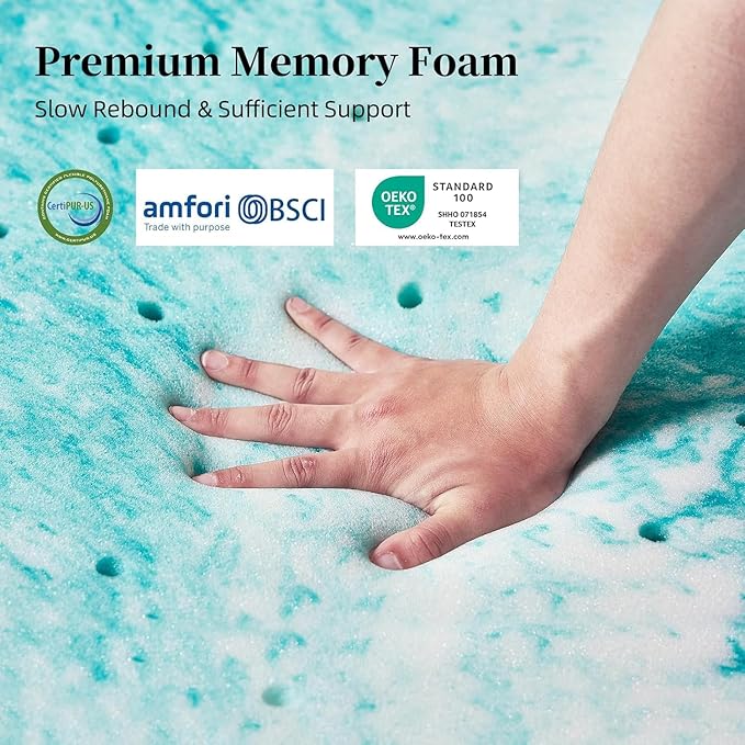 2 inch Memory Foam Mattress Topper Twin Size Bed, Gel Infused Memory Foam Mattress Pad with Cover for Back Pain Relief, 38x75 Inches