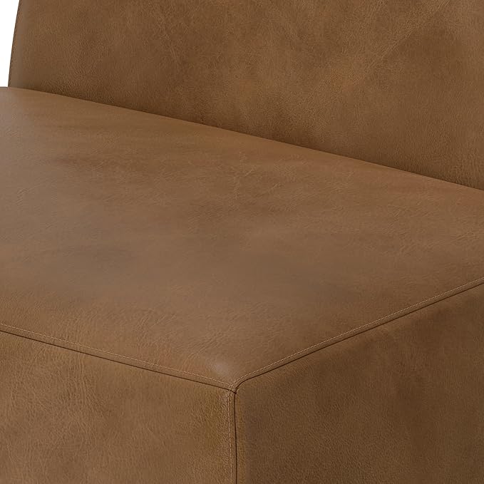 SIMPLIHOME Rex Center Sofa Module in Full-Grain Genuine Leather, Caramel Brown, 34-inches Wide, Handcrafted Modern-Style Armless Sofa or Armless Chair for Living Room and Family Room