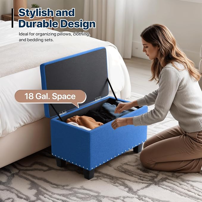 Magshion Storage Ottoman, 25 Inches Ottoman Foot Rest Stool with Hinged Lid, Ottomans with Storage for Living Room, Bedroom, Entryway, 600 lbs Capacity, Blue - Image 6