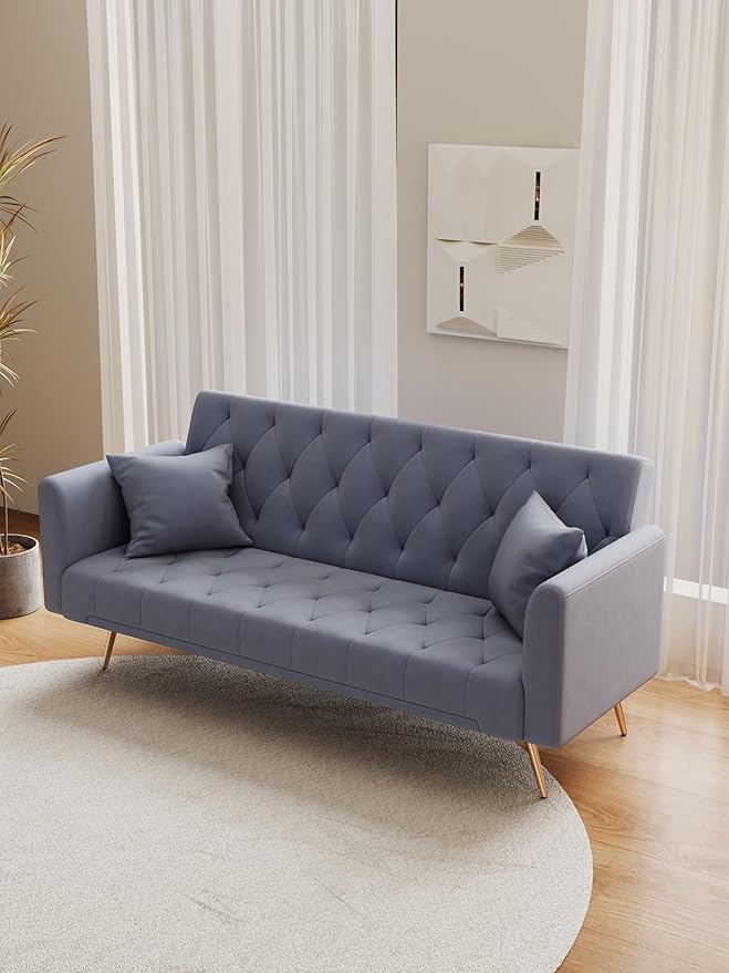 KEIKI 71 INCH Loveseat Sofa with Adjustable Backrest, Upholstered 2 Seater Velvet Couch for Living Room Bedroom Office Apartment, Gray
