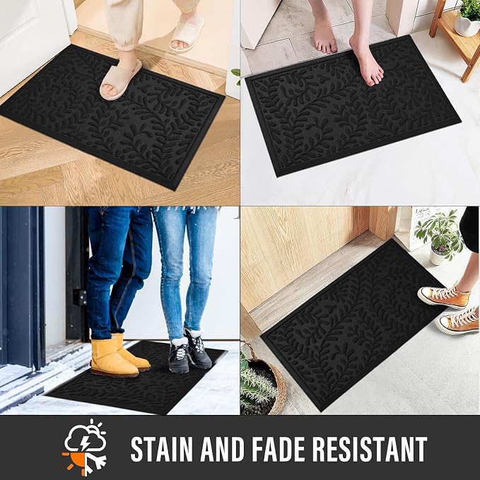 HIYARD Front Door Mat, Absorbent Dirt Trapping Welcome Door Mat Indoor Outdoor, Non Slip Entry Mat, Indoor Outdoor Door Mats, Fade Resistant, Low Profile Doormat for Entrywayy, 36×24, Black - Image 4