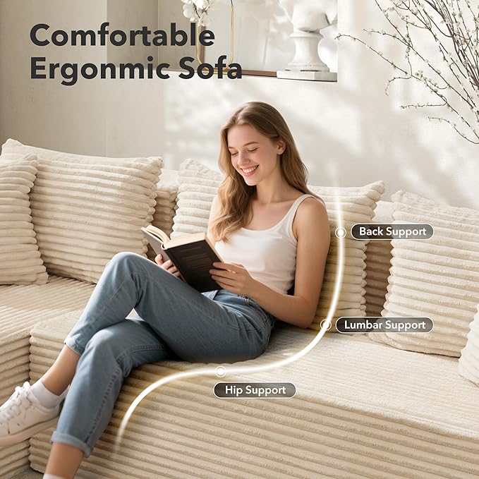 Modular Sectional Sofa Cloud Sectional Couch, 106" Comfy L Shaped Couches for Living Room,Oversized Sofa Sleeper with Deep Seat, No Assembly Required