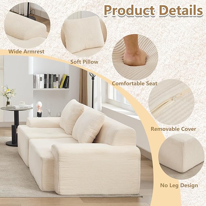 KIGOTY Modular Sectional Sofa, 4 PCS Comfy Cloud Sectional Couch with Deep Seat, Sleeper Sofa Bed with Ottoman, Modern Boneless Couch for Living Room, No Assembly Required,White