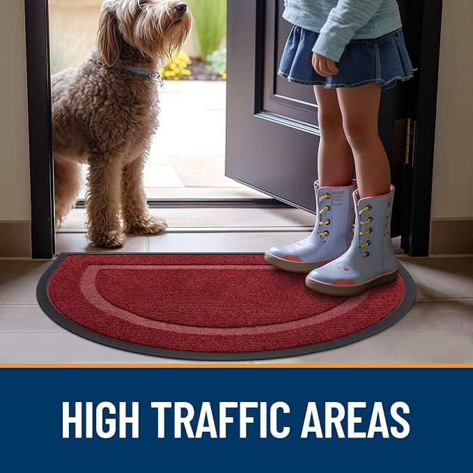 OLANLY Half Circle Door Mat Indoor Outdoor Entrance Welcome, Waterproof All-Season, All-Weather Doormat, Sturdy Natural Rubber, Low Profile, Easy Clean Patio Porch Entryway Mat, 59x23, Wine Red - Image 7