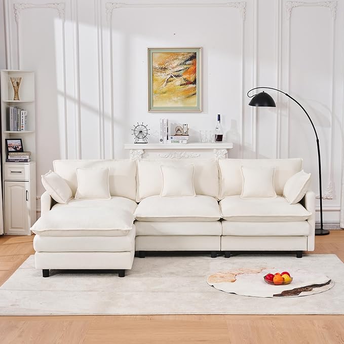 102" Modular Sectional Sofa, Premium Chenille Cloud Couch with Reversible Ottoman, L-Shaped Oversized Sofa with Side Storage Pockets for Multi-Scene Living Room & Home Office