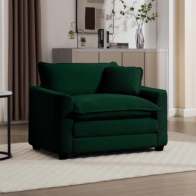 KEIKI 45" Oversized Corduroy Modular Sectional Single Sofa with High-Density Foam Cushions, Removable Armrests, Upholstered Modern 1-Seater Lounge Accent Chair with 1 Pillow, for Living Room, Green